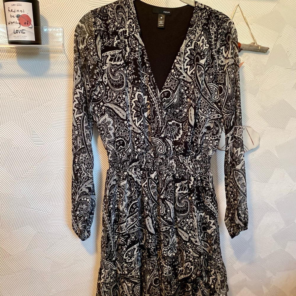 Aqua Black/White Dress - XS